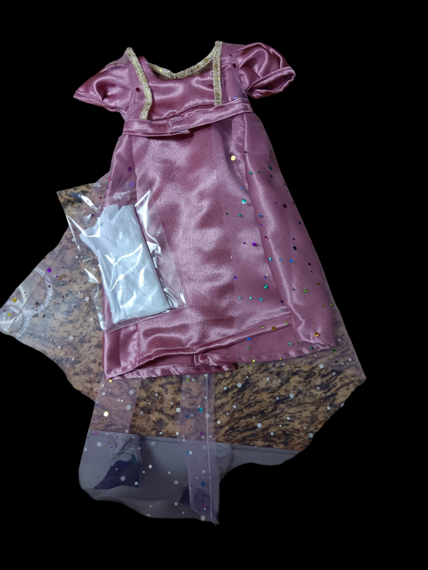 Princess gown with gloves and overskirt