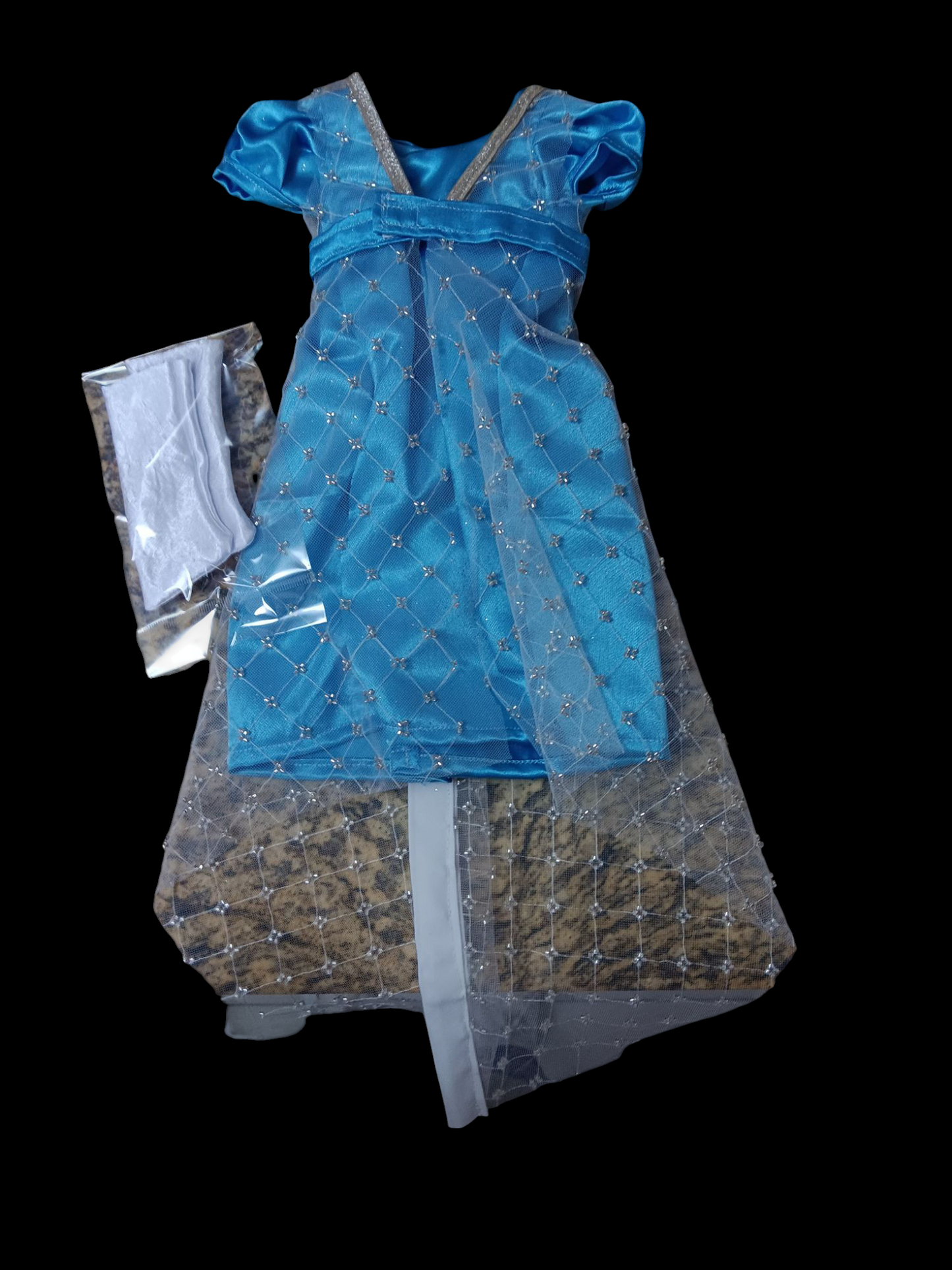 Princess gown with gloves and overskirt