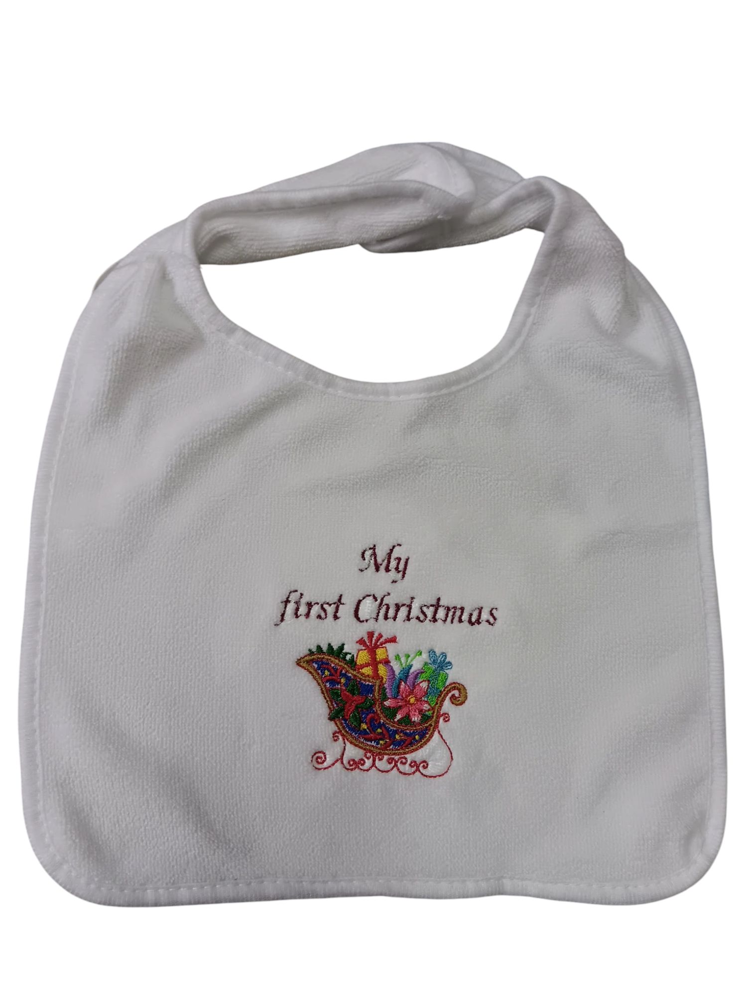 My First Christmas embroidered bib.